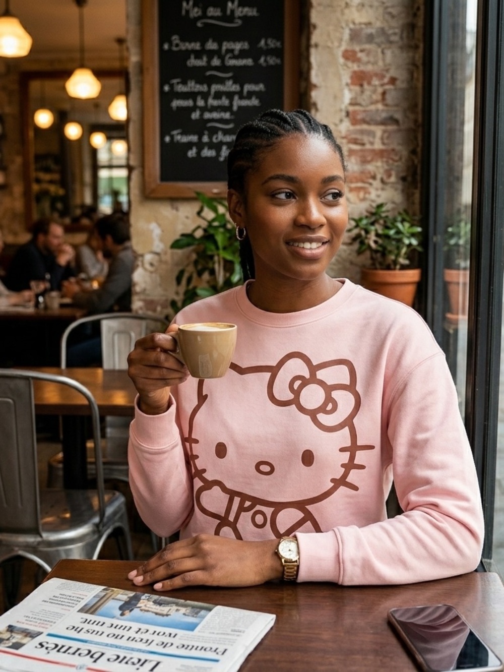 Hello Kitty Pink Graphic Crewneck Sweatshirt Pullover Sweater Large - Picture 2 of 4